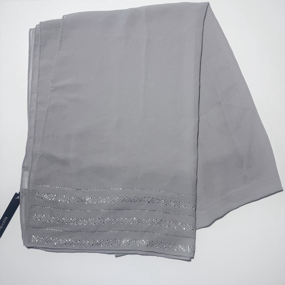 Ellen Tracy Sheer Gray Scarf/Wrap with Rhinestone Embellished Detail